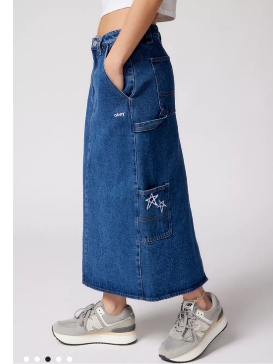 Obey Dresses & Skirts - OBEY NWT OBEY Juniper Embroidered Denim Midi Skirt 28
